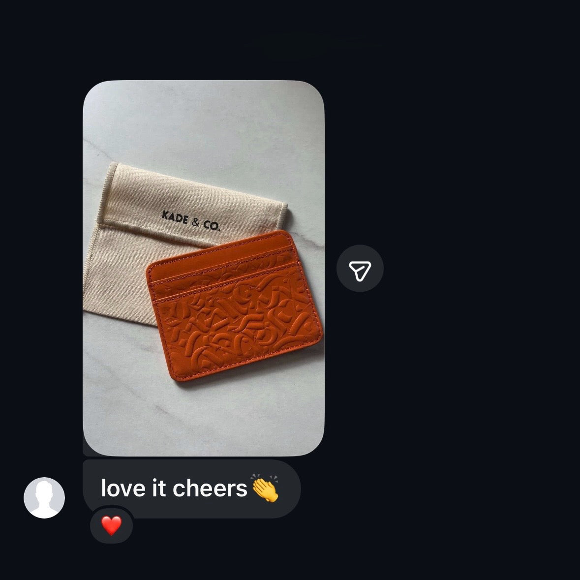 Customer photo with Kade & Co wallet